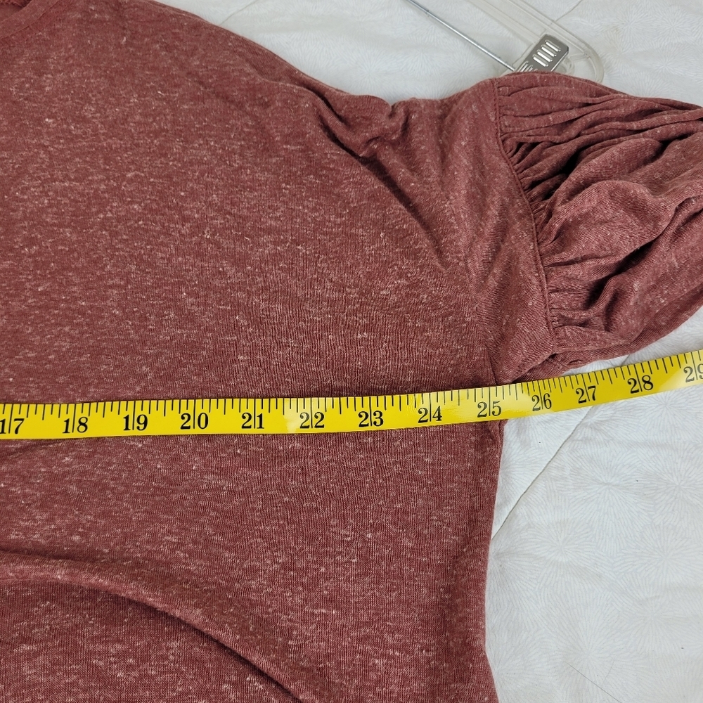Wishlist Soft Red Linen Blend Dress Ruffle Hem Puff Sleeves Western Cowgirl M - Picture 7 of 11
